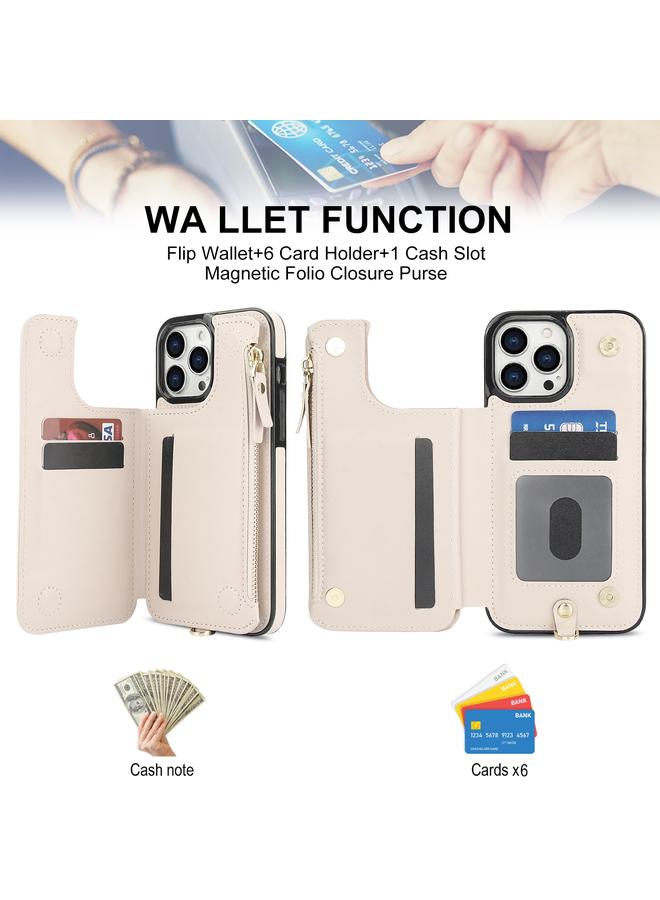 زبون جراب لهاتف iPhone 13 Pro، جراب هاتف جلدي مزدوج الغطاء وسحاب بتقنية RFID مع حبل قصير - Image 4