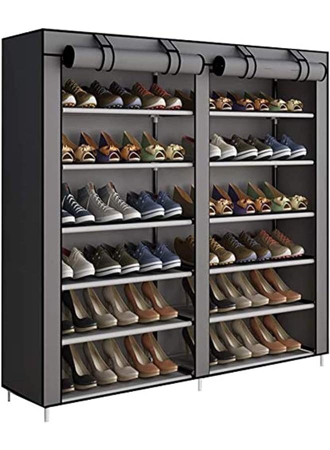 Zaboon Shoes Rack Cabinet Closet Storage Organizer With Cover Dustproof Gray 7 Layers 12 Lattices For Bedroom Living Room Hallway Holds 36 Pairs Of Shoes - Image 1