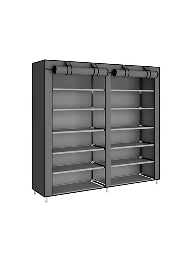 Zaboon Shoes Rack Cabinet Closet Storage Organizer With Cover Dustproof Gray 7 Layers 12 Lattices For Bedroom Living Room Hallway Holds 36 Pairs Of Shoes - Image 2