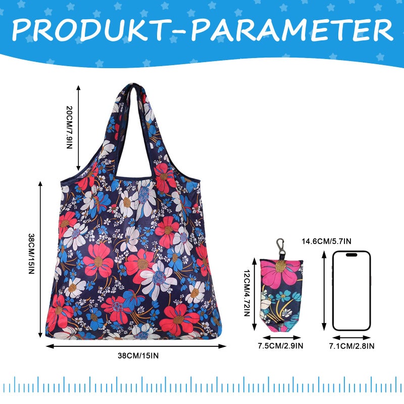 PENGJINYU 6 Pcs Reusable Shopping Bags Foldable,Grocery Bags in Pocket,Waterproof and Machine Washable,Eco-friendly Travel Recycle Polyester Tote Bags for Daily Shopping Supplies load - Image 3