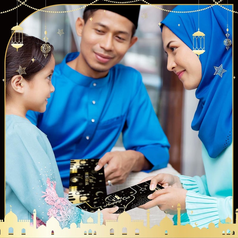 Noveread 150 قطعة من مظاريف نقود عيد مبارك مقاس 6.5×2.88 بوصة، حاملات بطاقات هدايا نقدية، جيب، مظاريف هدايا رمضان للنقود، لوازم الحفلات، زينة الاحتفالات (صورة ظلية سوداء) - Image 5