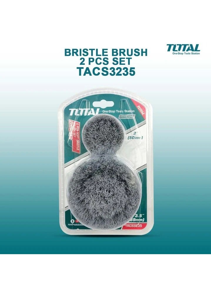 TOTAL Electric Drill Scrubber Brush 2 Pcs Set Soft Bristle For Cleaning Carpet, Metal, Tire and Bricks 2" 3.5" TACS3235 - Image 1