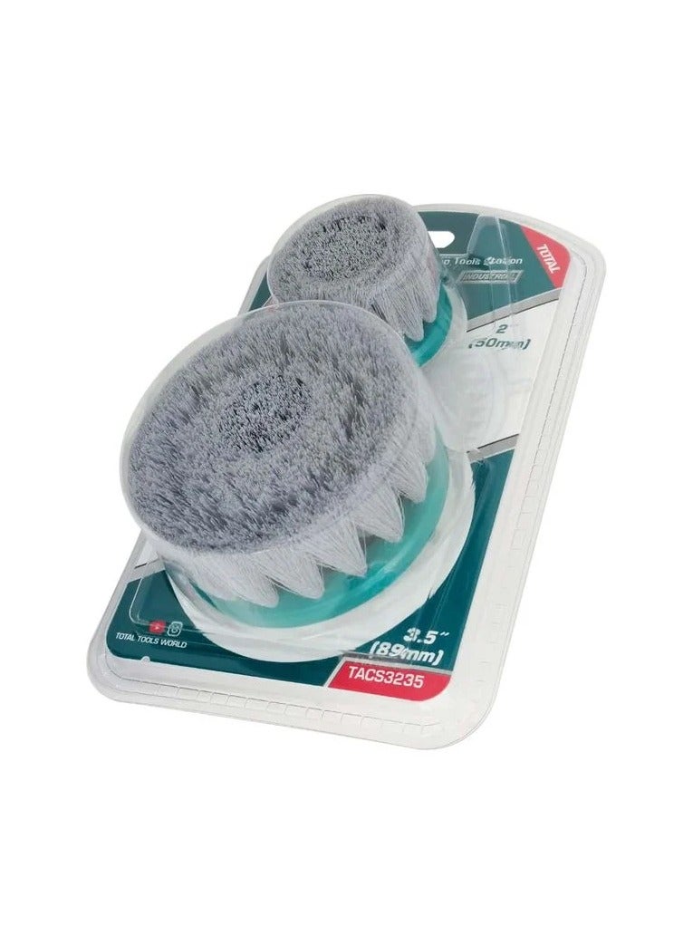 TOTAL Electric Drill Scrubber Brush 2 Pcs Set Soft Bristle For Cleaning Carpet, Metal, Tire and Bricks 2" 3.5" TACS3235 - Image 2