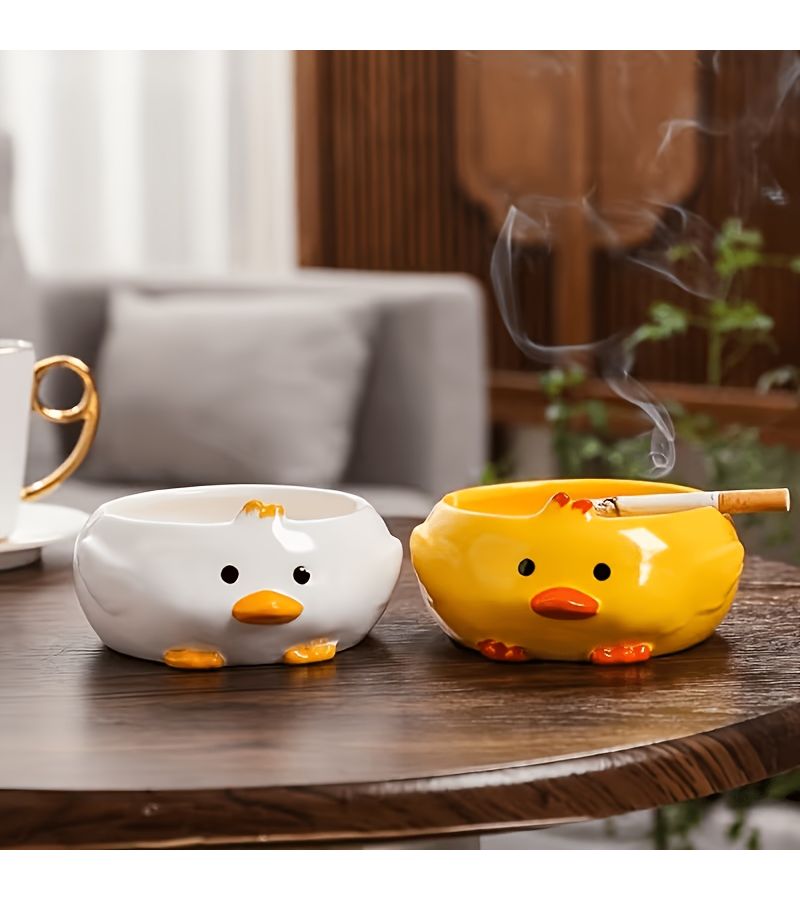 Yellow Ceramic Little Duck Ashtray Easy Clean Desktop Ornament For Living Room - Image 3