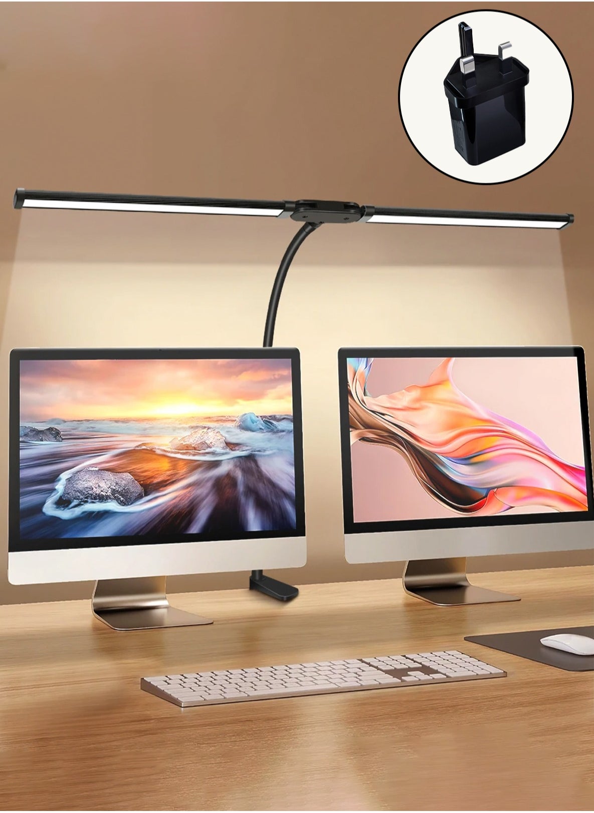 Led Desk Lamp for Office Home, Bright Double Head Desk Light with Clamp, Architect Task Lamp 25 Lighting Modes Adjustable Flexible Gooseneck 