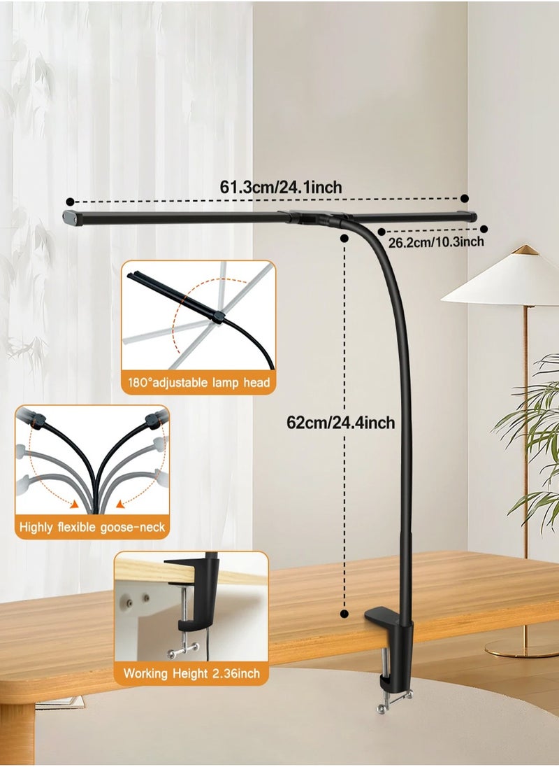 LOOPITYS - Led Desk Lamp for Office Home, Bright Double Head Desk Light with Clamp, Architect Task Lamp 25 Lighting Modes Adjustable Flexible Gooseneck - Image 1