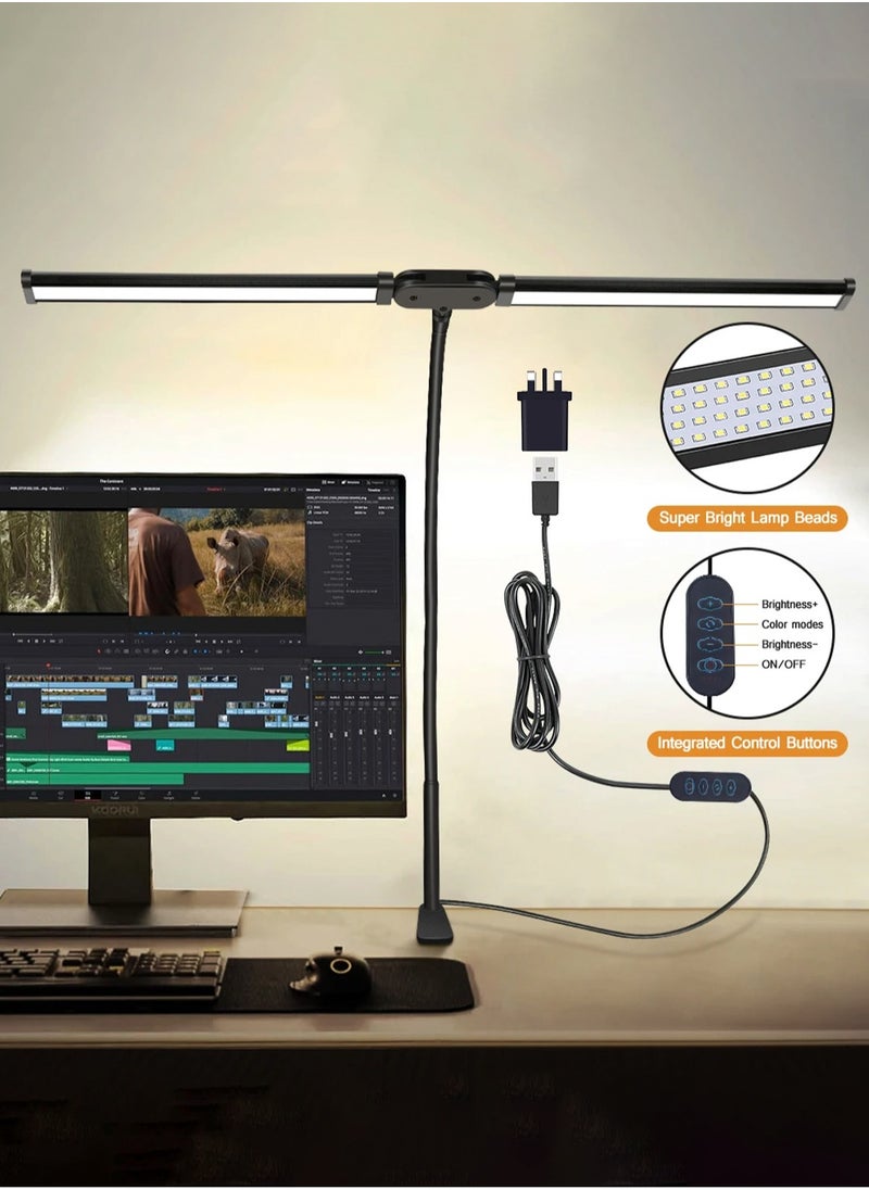 LOOPITYS - Led Desk Lamp for Office Home, Bright Double Head Desk Light with Clamp, Architect Task Lamp 25 Lighting Modes Adjustable Flexible Gooseneck - Image 1