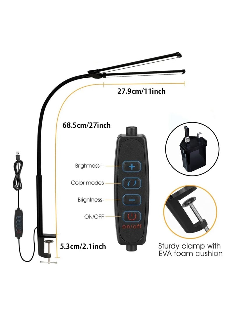 LOOPITYS - Led Desk Lamp for Office Home, Bright Double Head Desk Light with Clamp, Architect Task Lamp 25 Lighting Modes Adjustable Flexible Gooseneck - Image 1