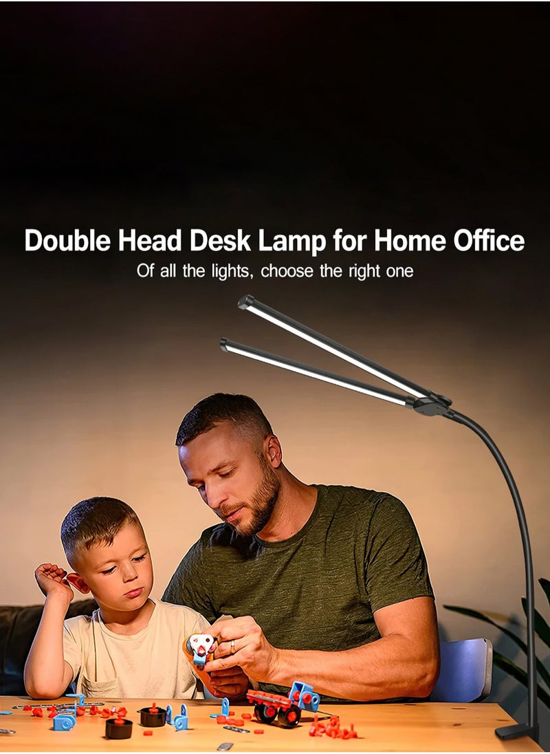 LOOPITYS - Led Desk Lamp for Office Home, Bright Double Head Desk Light with Clamp, Architect Task Lamp 25 Lighting Modes Adjustable Flexible Gooseneck - Image 1