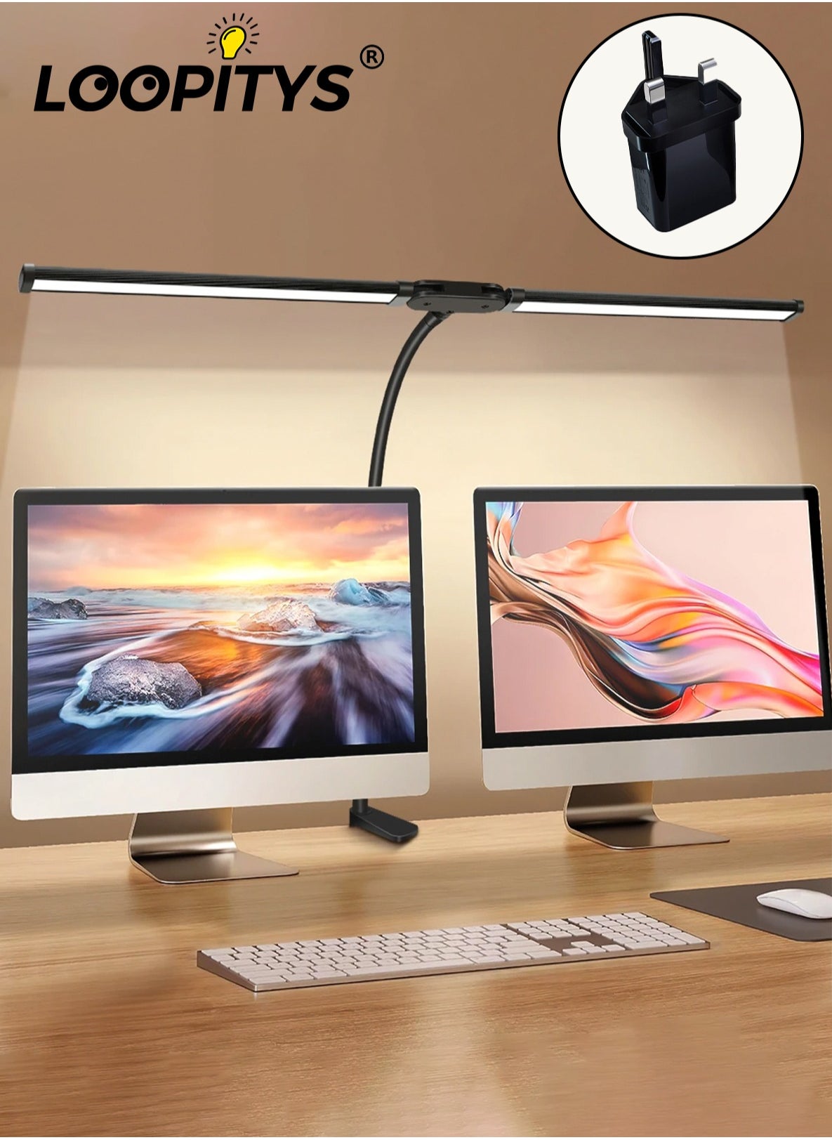 LOOPITYS Led Desk Lamp for Office Home, Bright Double Head Desk Light with Clamp, Architect Task Lamp 25 Lighting Modes Adjustable Flexible Gooseneck 