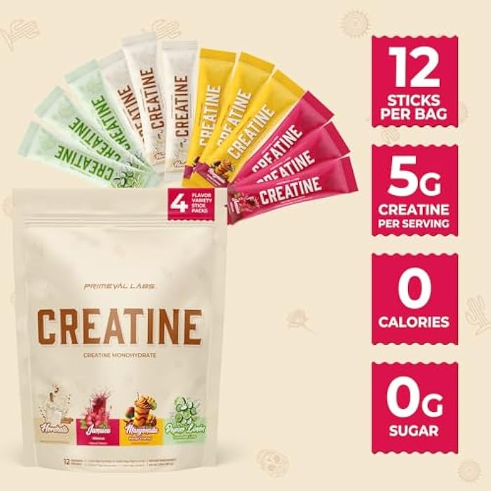 Primeval Labs Clean Creatine Monohydrate Powder | Flavored Powder for Muscle Strength & Recovery | Latin Aqua Fresca Flavors | Workout Supplement for Men & Women | 12 Servings | Variety Pack - Image 3