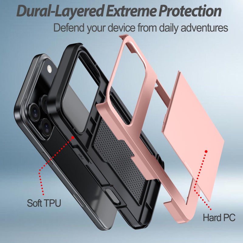Benbenjaytek for iPhone 17 Pro Wallet Case with Card Holder + 2 Tempered Glass Screen Protector Protective Shockproof Hidden Card Slot Slim Case Women Men for iPhone 17 Pro 6.3â€³(Rose Gold) - Image 2