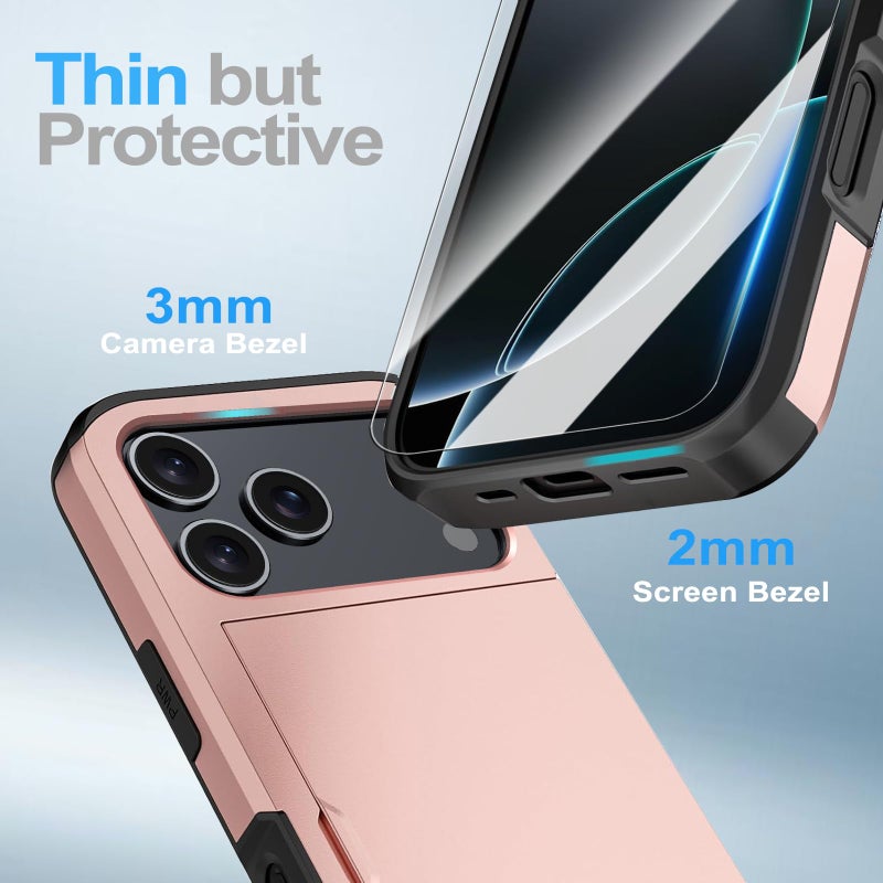 Benbenjaytek for iPhone 17 Pro Wallet Case with Card Holder + 2 Tempered Glass Screen Protector Protective Shockproof Hidden Card Slot Slim Case Women Men for iPhone 17 Pro 6.3â€³(Rose Gold) - Image 5