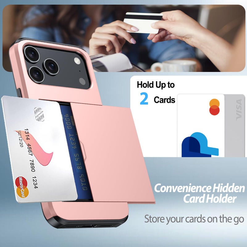 Benbenjaytek for iPhone 17 Pro Wallet Case with Card Holder + 2 Tempered Glass Screen Protector Protective Shockproof Hidden Card Slot Slim Case Women Men for iPhone 17 Pro 6.3â€³(Rose Gold) - Image 3