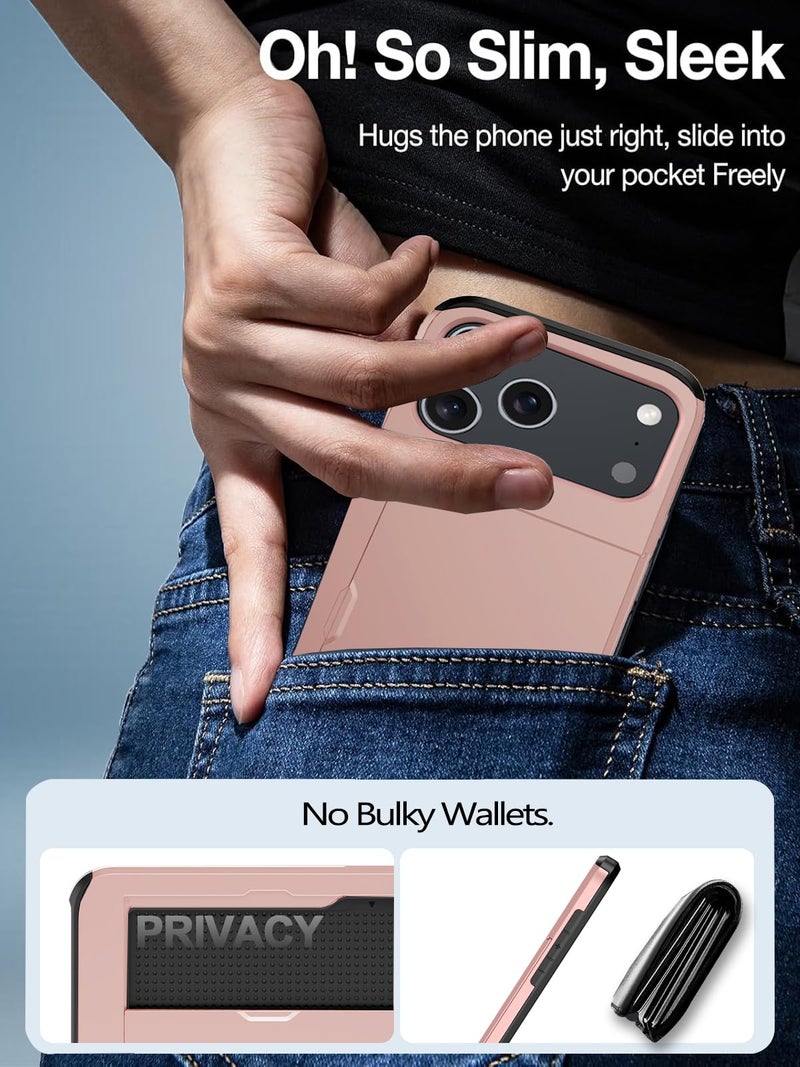 Benbenjaytek for iPhone 17 Pro Wallet Case with Card Holder + 2 Tempered Glass Screen Protector Protective Shockproof Hidden Card Slot Slim Case Women Men for iPhone 17 Pro 6.3â€³(Rose Gold) - Image 4