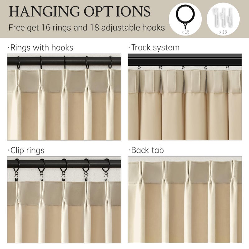 Drapenova Beige Velvet Pinch Pleated Curtains 84 Inches Long for Bedroom Living Room Neutural Elegant Soft Velvet Modern Boho Blackout Thermal Curtain Drapes Home Decor Set of 2,84 inch Length 7FT - Image 5
