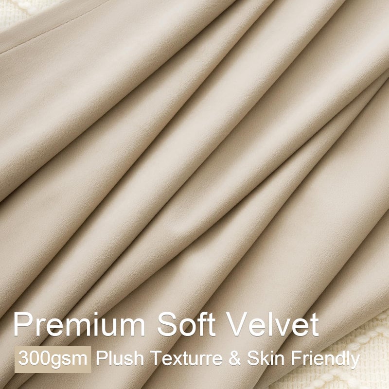 Drapenova Beige Velvet Pinch Pleated Curtains 84 Inches Long for Bedroom Living Room Neutural Elegant Soft Velvet Modern Boho Blackout Thermal Curtain Drapes Home Decor Set of 2,84 inch Length 7FT - Image 4