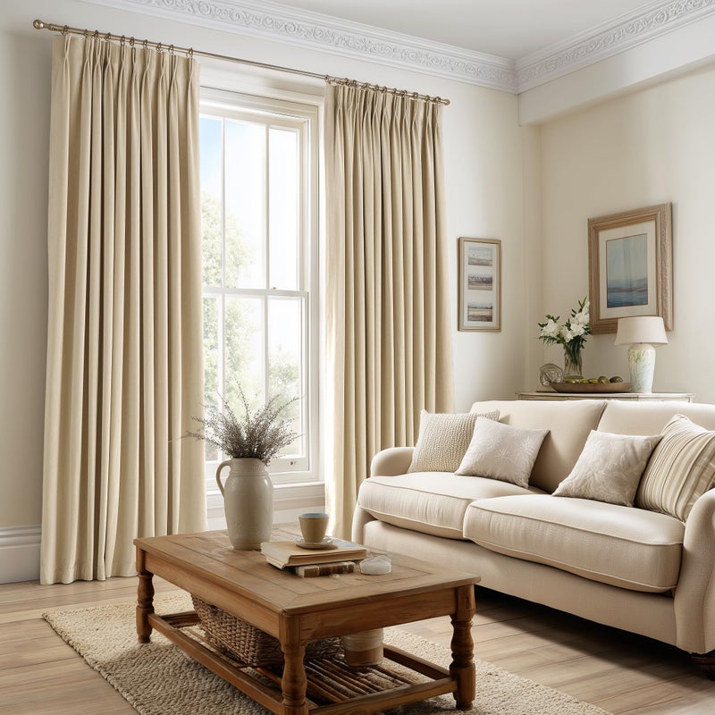 Drapenova Beige Velvet Pinch Pleated Curtains 84 Inches Long for Bedroom Living Room Neutural Elegant Soft Velvet Modern Boho Blackout Thermal Curtain Drapes Home Decor Set of 2,84 inch Length 7FT - Image 2