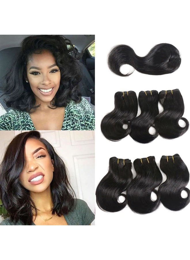 VIOLET Hair Beauty Short Brazilian Virgin Hair Body Wave 6Pcs Bundles With Closure 8inch Bob Weave Human Hair With Closure Short Hair Extensions Natural Black (8 Inch (Pack of 6), 1B) - Image 1