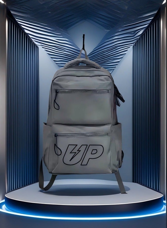 UP Cool Grey Backpack, Ergonomic Backpack, Lightweight Backpack, Adjustable Shoulder Strap Backpack, Minimalist Aesthetic Student Backpack, A Must-Have For Trendy And Technological Travel.  - Image 1