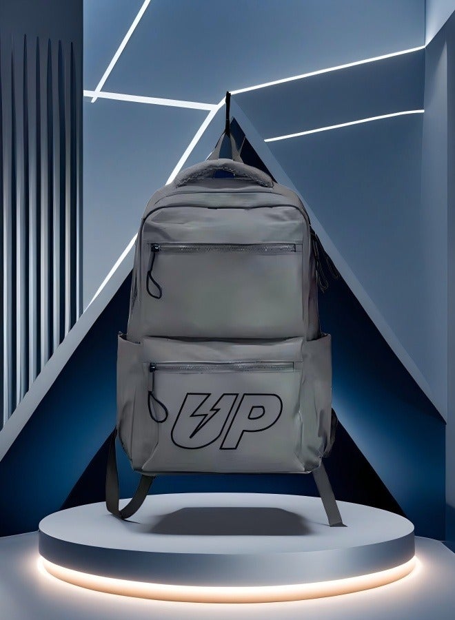 UP Cool Grey Backpack, Ergonomic Backpack, Lightweight Backpack, Adjustable Shoulder Strap Backpack, Minimalist Aesthetic Student Backpack, A Must-Have For Trendy And Technological Travel.  - Image 4