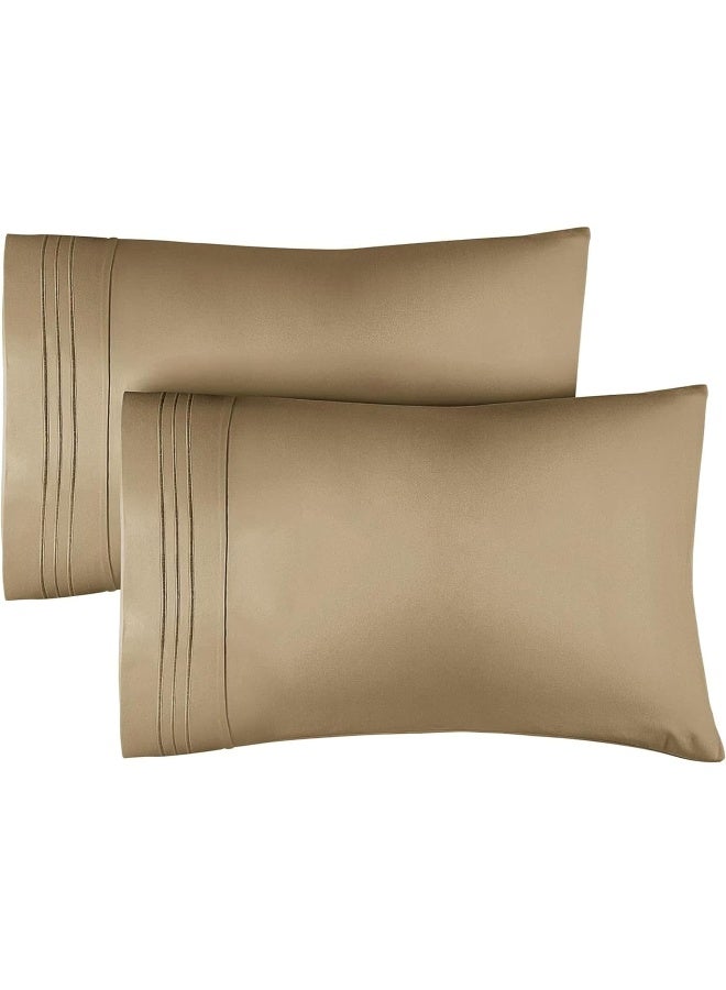 CGK Unlimited Queen Pillow Cases Set of 2 - Soft, Hotel Quality Pillowcase Covers - Comfy, Luxury Bedding for Women, Men, Kids & Teens - Machine Washable Pillow Protectors - 2 Piece - Queen Size Beige Pillow Cover  - Image 1