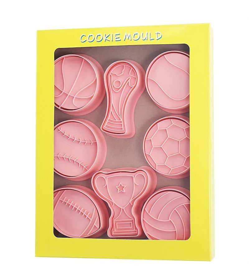 Sports Ball Cookie Cutters Set 8pcs 3D Football Basketball Soccer Cake DIY Baking Plunger - Image 2