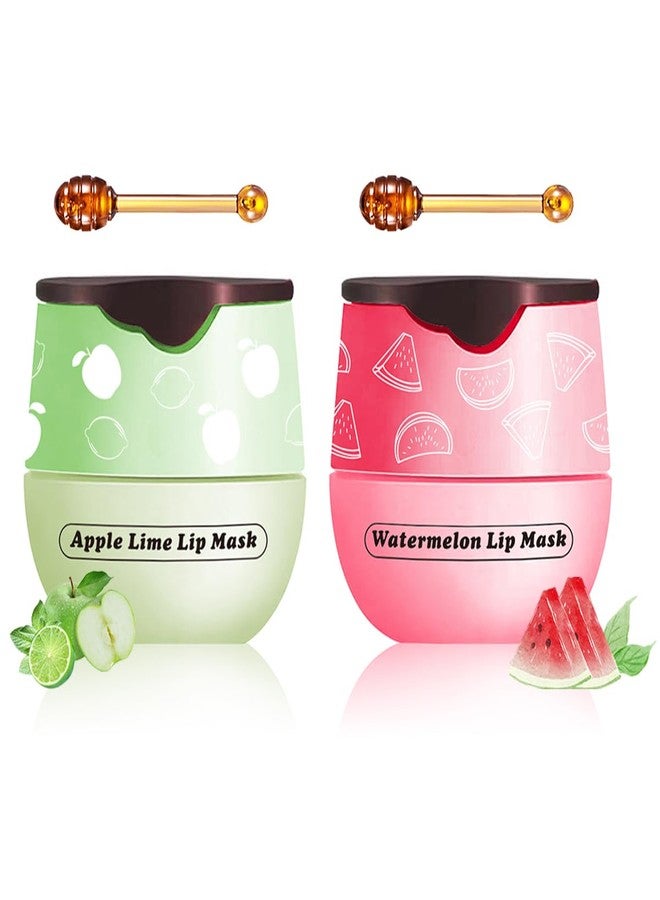 XTJXTJ 2 Pcs Apple Lime & Watermelon Lip Balm, Vitamin E Lip Masks Honey Strawberry Moisturizing Lip Sleeping Mask, Hydrate Repair Prevent Dry Cracked Lip Exfoliator (Apple Lime+Watermelon) - Image 1