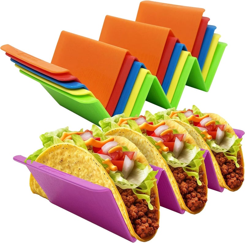 KSEV Kitchen Taco Holder Stand - 6 Packs (Extra Large) Non-Toxic, BPA Free, Dishwasher & Microwave Safe - Hold 3 Tacos, Hard Plastic Taco Rack, Party Serving Tray Set for Hard and Soft Shell Tacos Tortilla - Image 1