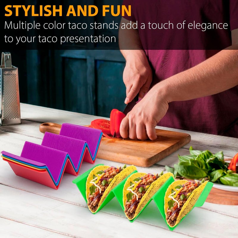 KSEV Kitchen Taco Holder Stand - 6 Packs (Extra Large) Non-Toxic, BPA Free, Dishwasher & Microwave Safe - Hold 3 Tacos, Hard Plastic Taco Rack, Party Serving Tray Set for Hard and Soft Shell Tacos Tortilla - Image 2