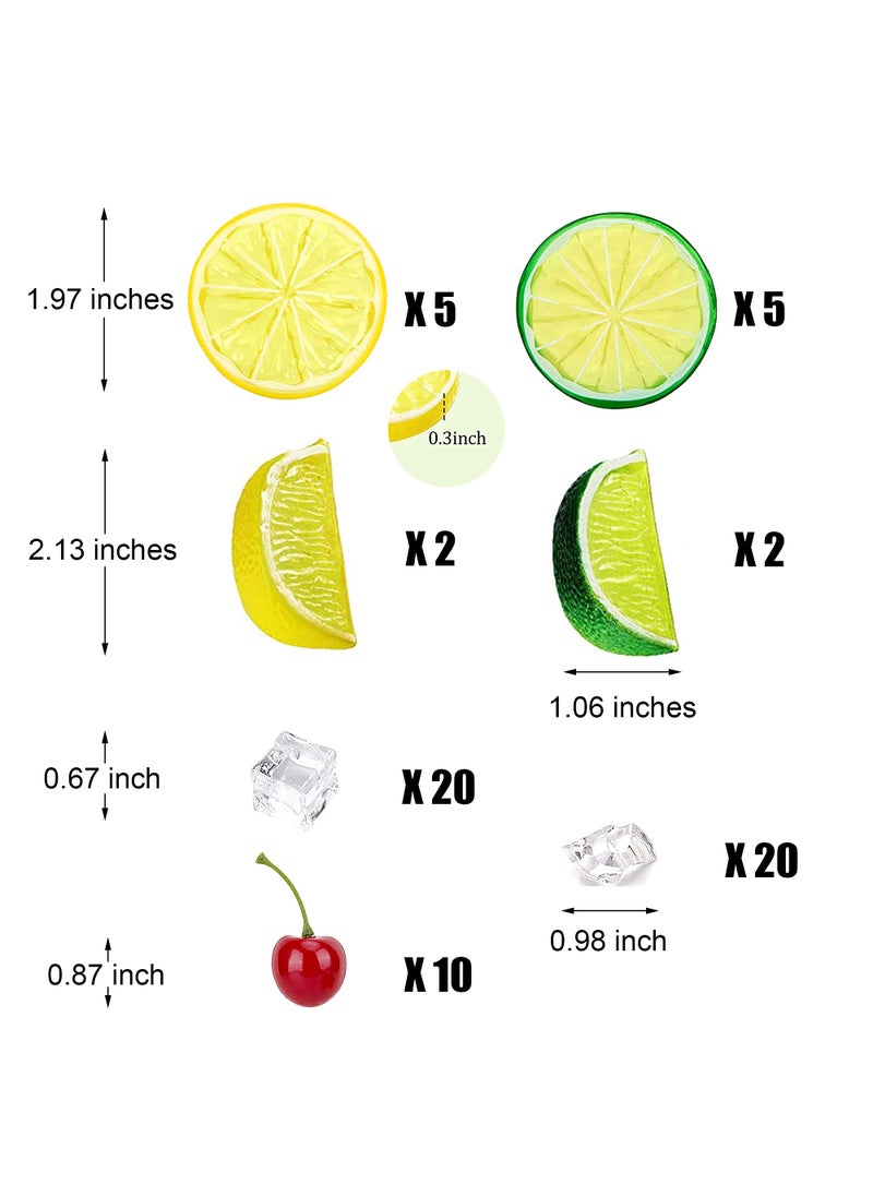 Yuronam Yuronam 40 Pcs Fake Crushed Ice and Square Ice Rocks 10 Pcs Artificial Fruit Lemon Slices  4 Pcs Simulation Lemon Blocks and 10 Pcs Lifelike Cherries for Home Kitchen Decoration Photography Prop  - Image 2