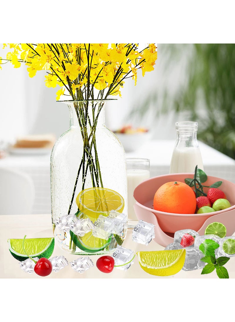 Yuronam Yuronam 40 Pcs Fake Crushed Ice and Square Ice Rocks 10 Pcs Artificial Fruit Lemon Slices  4 Pcs Simulation Lemon Blocks and 10 Pcs Lifelike Cherries for Home Kitchen Decoration Photography Prop  - Image 4