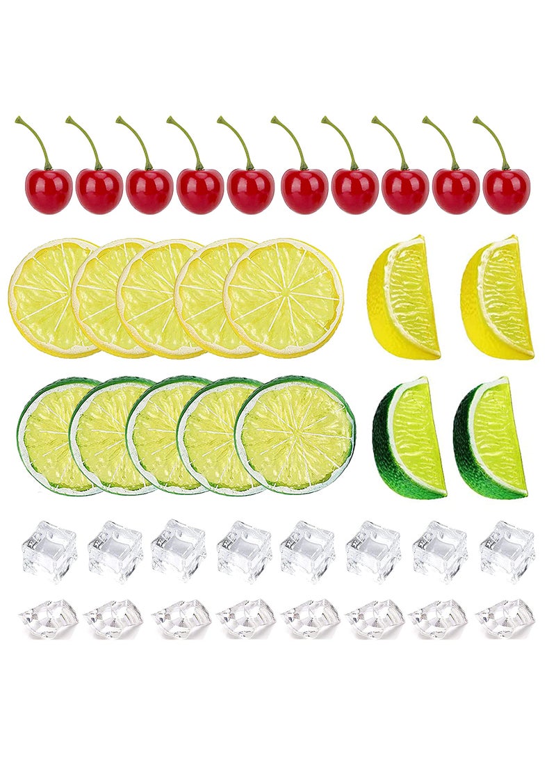 Yuronam Yuronam 40 Pcs Fake Crushed Ice and Square Ice Rocks 10 Pcs Artificial Fruit Lemon Slices  4 Pcs Simulation Lemon Blocks and 10 Pcs Lifelike Cherries for Home Kitchen Decoration Photography Prop  - Image 1