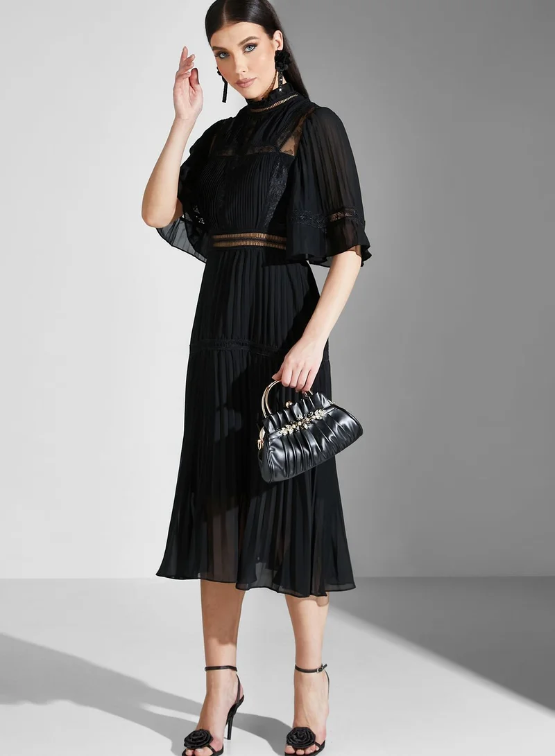 True Decadence Flute Sleeve Plisse Detail Dress