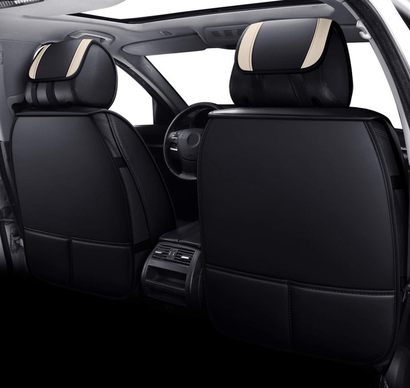 Aierxuan Front Seat Covers for Cars Leather Waterproof Universal Fit for Kia Soul Sorento Optima Sporage Mazda Toyota Chr Prius Venza Fj Cruiser Jeep Wrangler(2 PCS Front, Black-Beige) - Image 3
