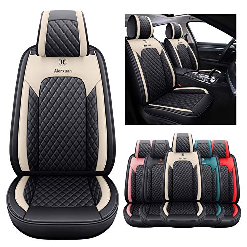 Aierxuan Front Seat Covers for Cars Leather Waterproof Universal Fit for Kia Soul Sorento Optima Sporage Mazda Toyota Chr Prius Venza Fj Cruiser Jeep Wrangler(2 PCS Front, Black-Beige) - Image 1