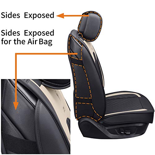 Aierxuan Front Seat Covers for Cars Leather Waterproof Universal Fit for Kia Soul Sorento Optima Sporage Mazda Toyota Chr Prius Venza Fj Cruiser Jeep Wrangler(2 PCS Front, Black-Beige) - Image 4