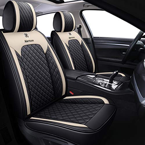 Aierxuan Front Seat Covers for Cars Leather Waterproof Universal Fit for Kia Soul Sorento Optima Sporage Mazda Toyota Chr Prius Venza Fj Cruiser Jeep Wrangler(2 PCS Front, Black-Beige) - Image 2