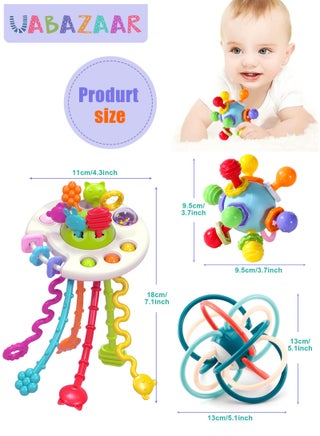 3Pcs Baby Teething Toys, Teething Toys for 3-12 Months Boys Girls, Newborn Baby Toys, Baby Rattles Toys, Sensory Chew Toys, 1 Year Old Baby Shower Gifts - view 2