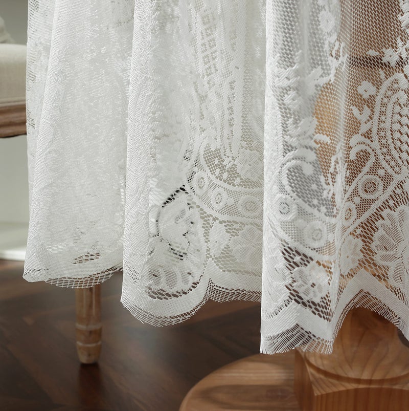 VIRFONOR Gorgeous Round Lace Tablecloth,Vintage Floral Embroidered Table Cloths, Chic Round Table Cover for Wedding Banquet HolidayDinner Tables 60INCH (White) - Image 3