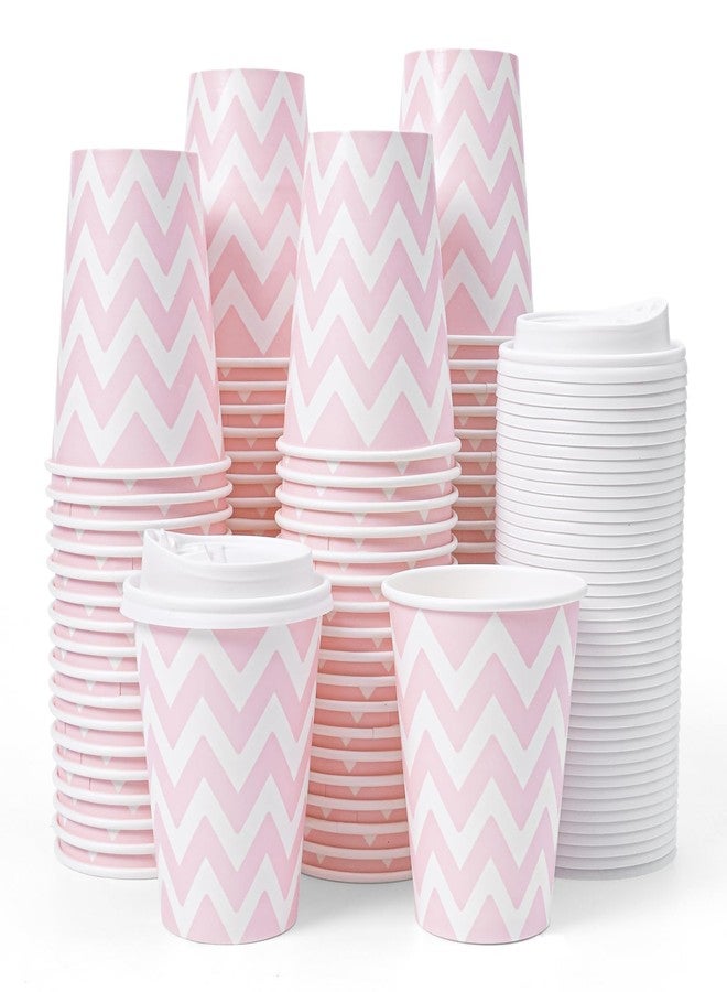 Tamone 100 PACK 12OZ Disposable Coffee Cups with Lids, To Go Coffee Cups with Lids Leak Proof, Pink Paper Cups for Cold/Hot Beverage Chocolate Cocoa for Home Office Party - Image 1