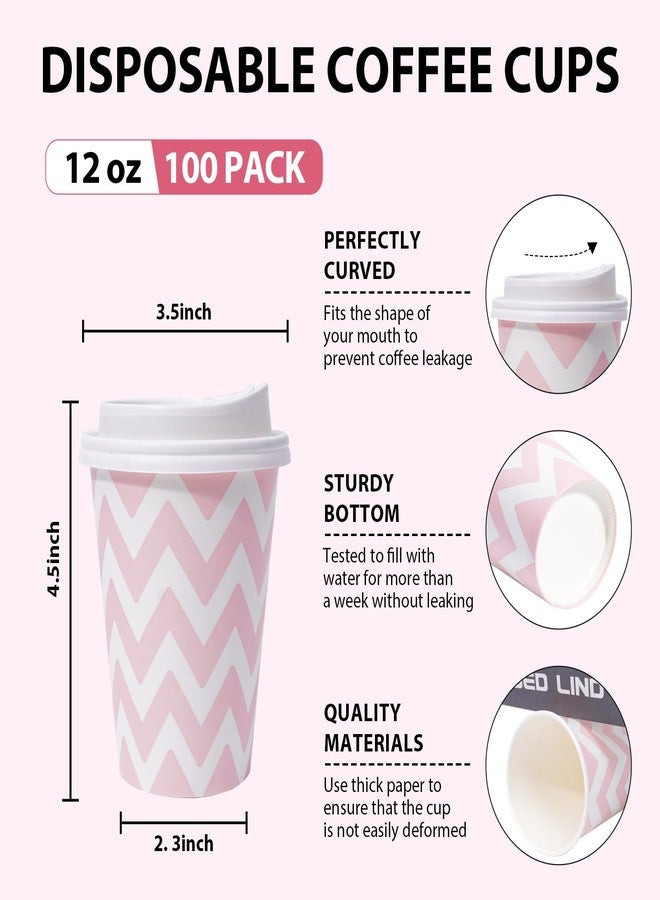 Tamone 100 PACK 12OZ Disposable Coffee Cups with Lids, To Go Coffee Cups with Lids Leak Proof, Pink Paper Cups for Cold/Hot Beverage Chocolate Cocoa for Home Office Party - Image 2