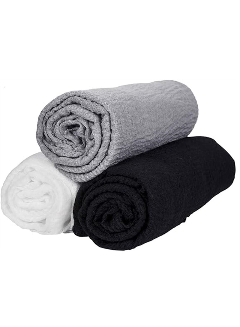 KASTWAVE Scarfs for Women, 3 Pieces Soft Keep Warm Scarf Shawl Lightweight Long Fashion Wraps for All Season Cotton and Linen Monochrome Turban Scarf (Grey/Black/White) - Image 5