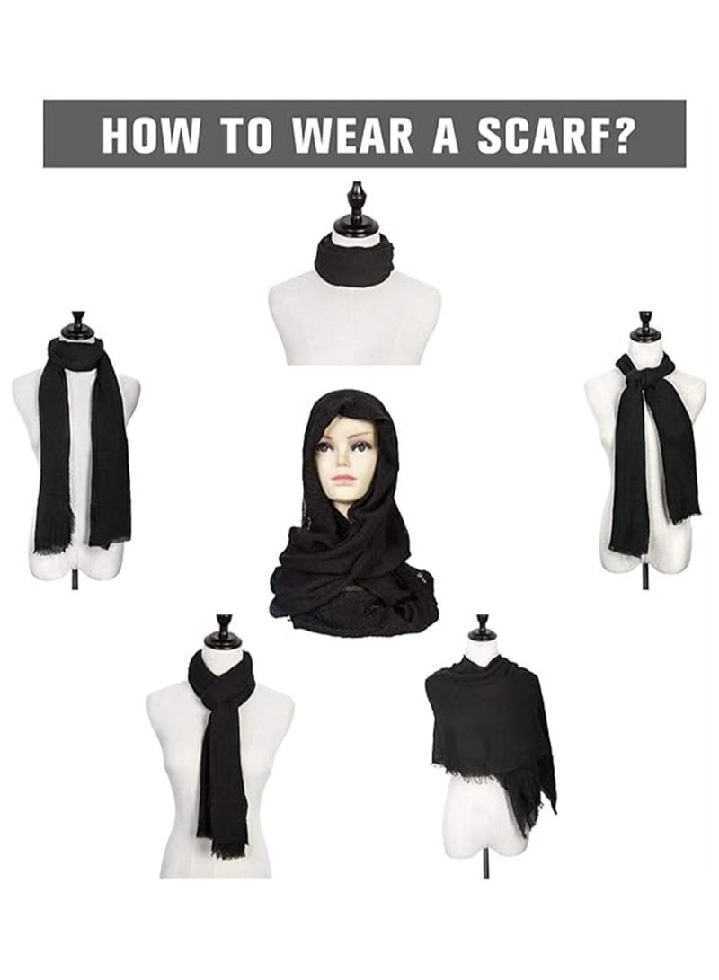 KASTWAVE Scarfs for Women, 3 Pieces Soft Keep Warm Scarf Shawl Lightweight Long Fashion Wraps for All Season Cotton and Linen Monochrome Turban Scarf (Grey/Black/White) - Image 2