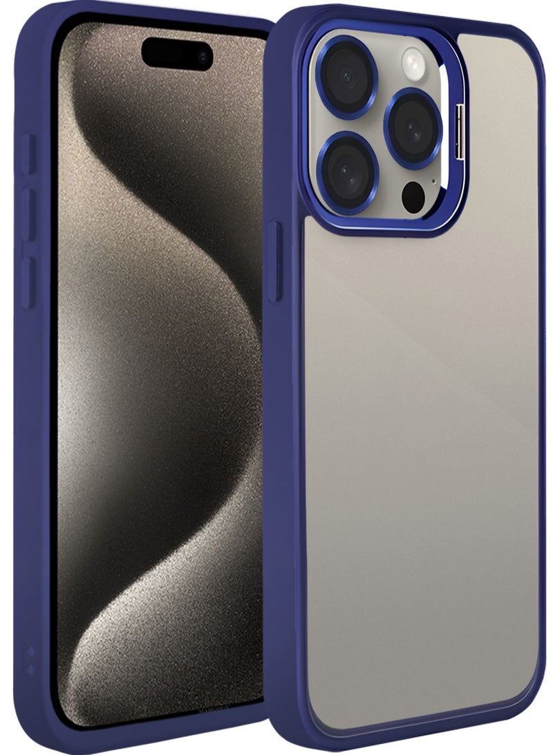 CATANES Transparent Case Cover with Flip Bracket Stand for iPhone 15 Pro – Shockproof Clear Back Cover with Lens Protection - Blue - Image 3