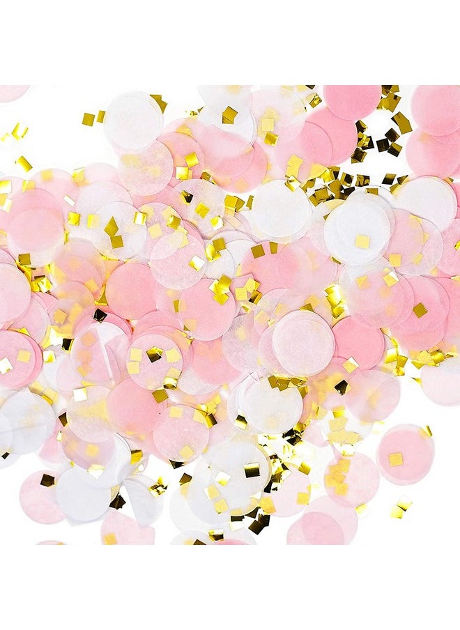 Confetti - Confetti! Premium 1-inch Round Tissue Paper Party Table Confetti - 10/15 Grams (Pink, White, Gold Mylar Flakes) - Image 1