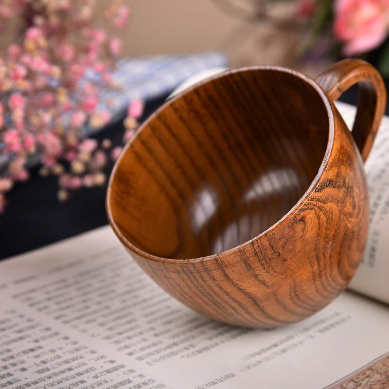 klarako Wooden Coffee Mug Wood Tea Camping Cup Wine Beer Mug Outdoor Travel Mug with Handle - Image 3