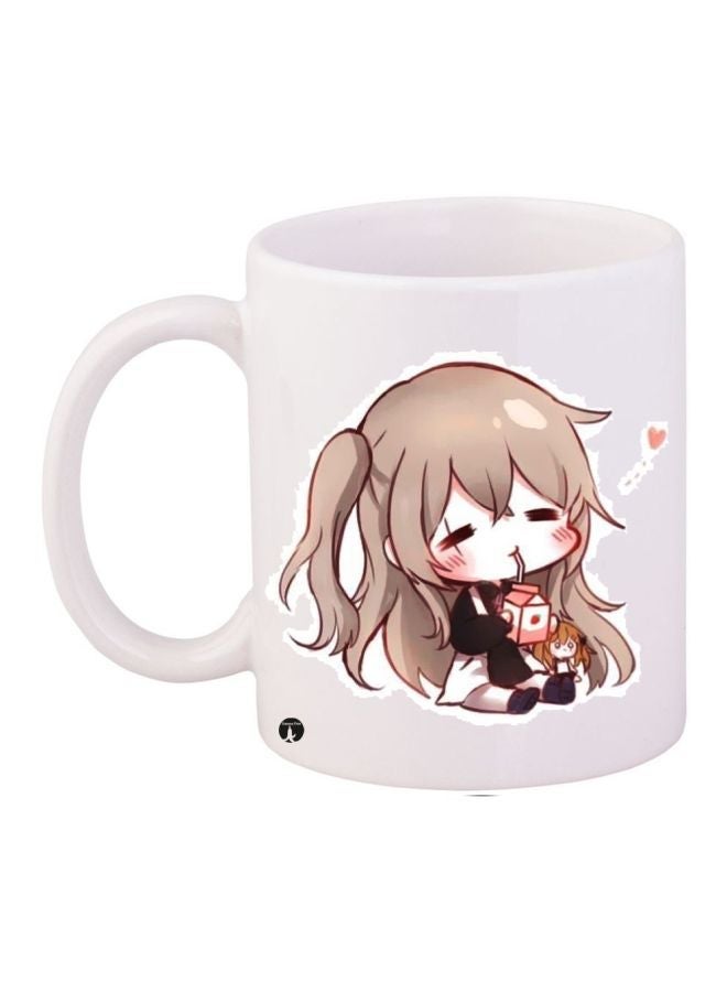 Cartoon Printed Coffee Mug White/Brown/Pink 11ounce