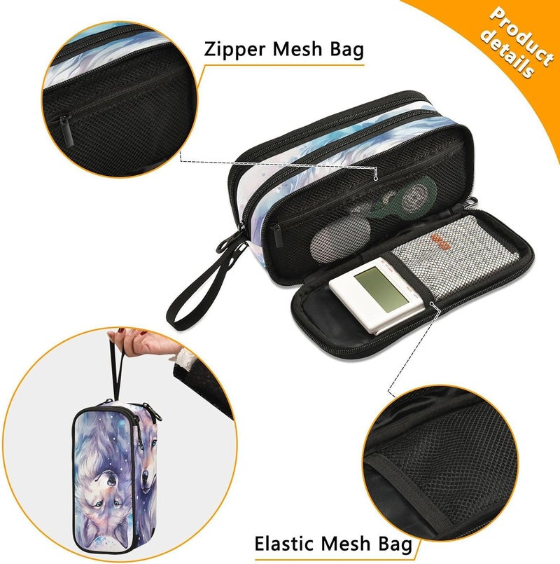 BOENLE Wolf Watercolor Pencil Case Box Boys Girls Large Pencil Pouch Zipper Compartments Big Capacity Stationery Pen Bag Organizer for Kids Teens Adults School Office - Image 5