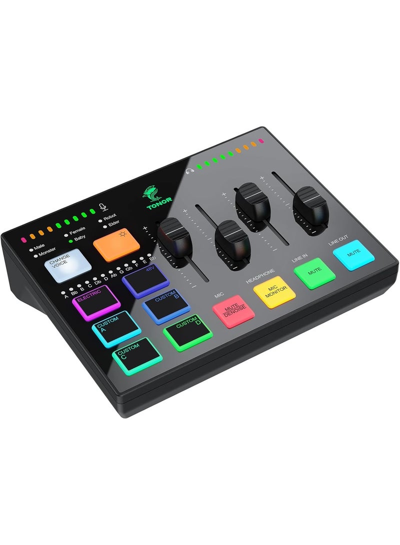 TONOR Gaming Audio Interface, RGB Audio Mixer with Pro-preamp, 6.5mm and XLR Channel, Support for Instrument Input, Independent Volume Controls, for Gaming, Live Streaming, Content Creating, TX310 - Image 1